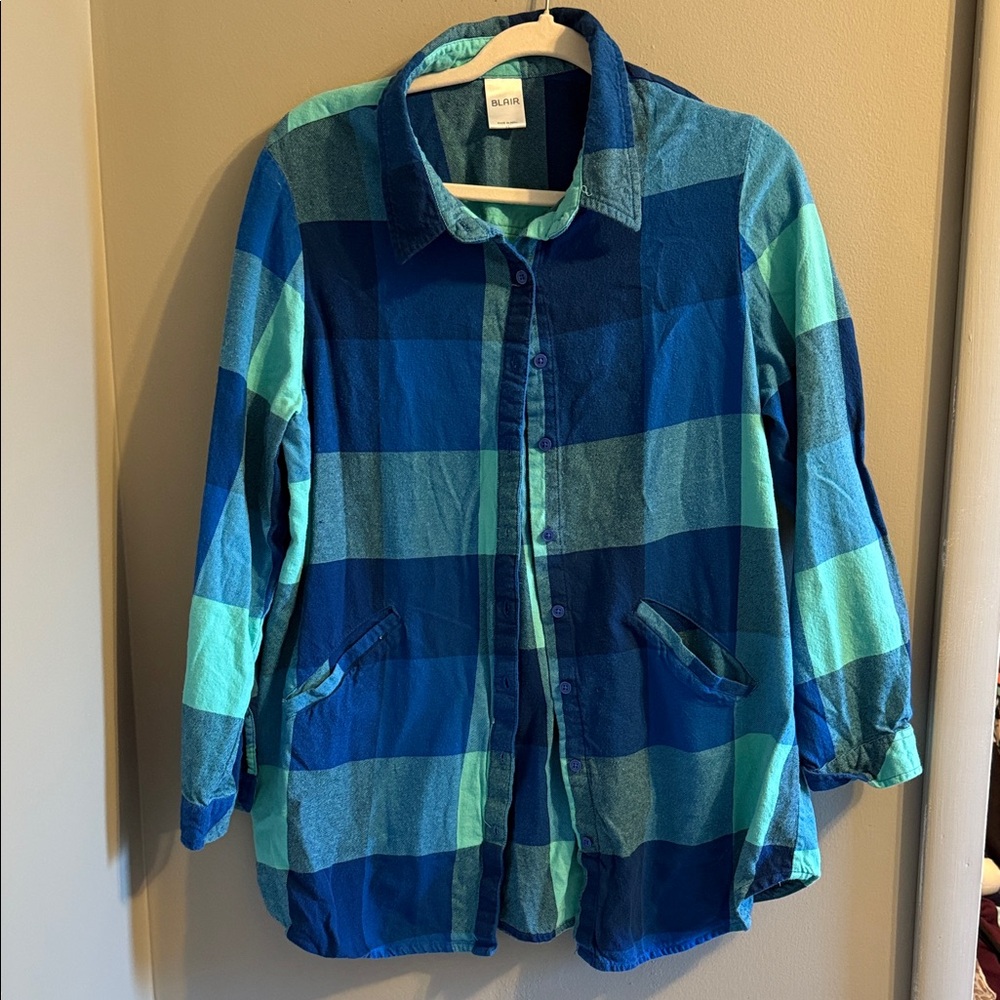 Blair Teal and Navy Plaid Shirt or shacket